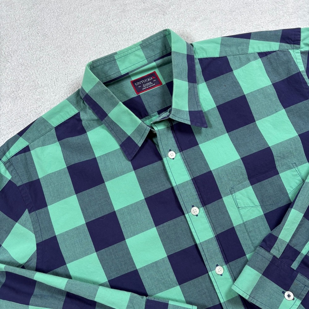 Untuckit Shirt Mens XL Green Blue Plaid Cotton Slim Fit Button Up Everyday‎ Wear